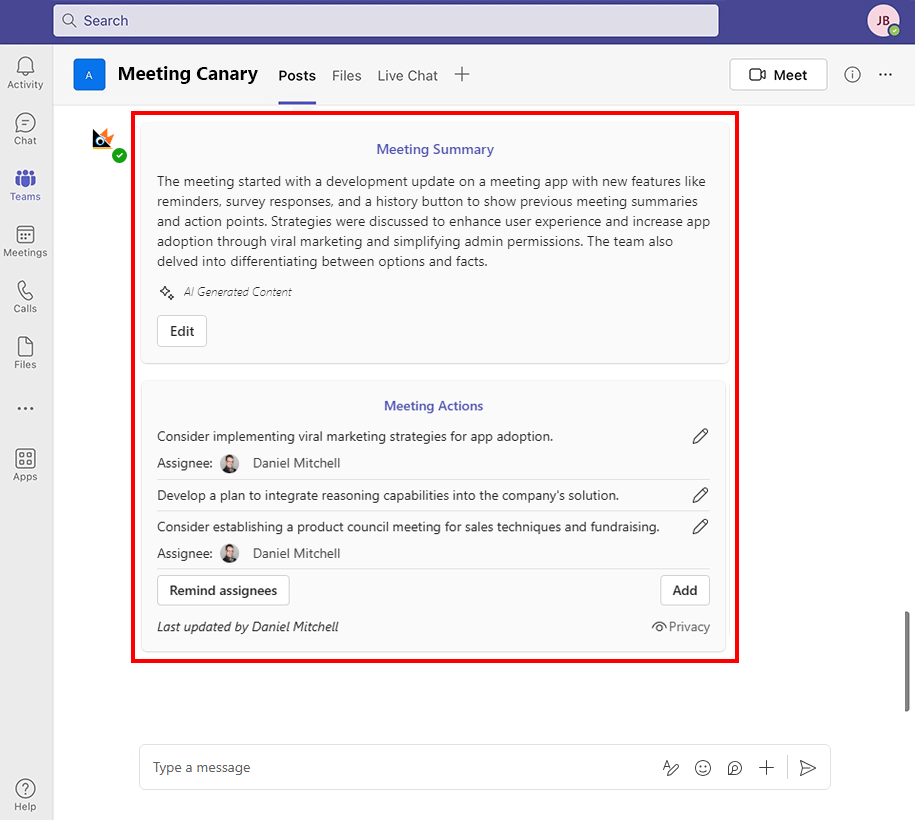 Summaries and Actions in Meeting Chat Stream