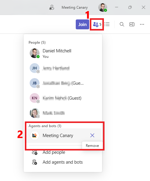 Remove Meeting Canary Bot from Meeting Chat