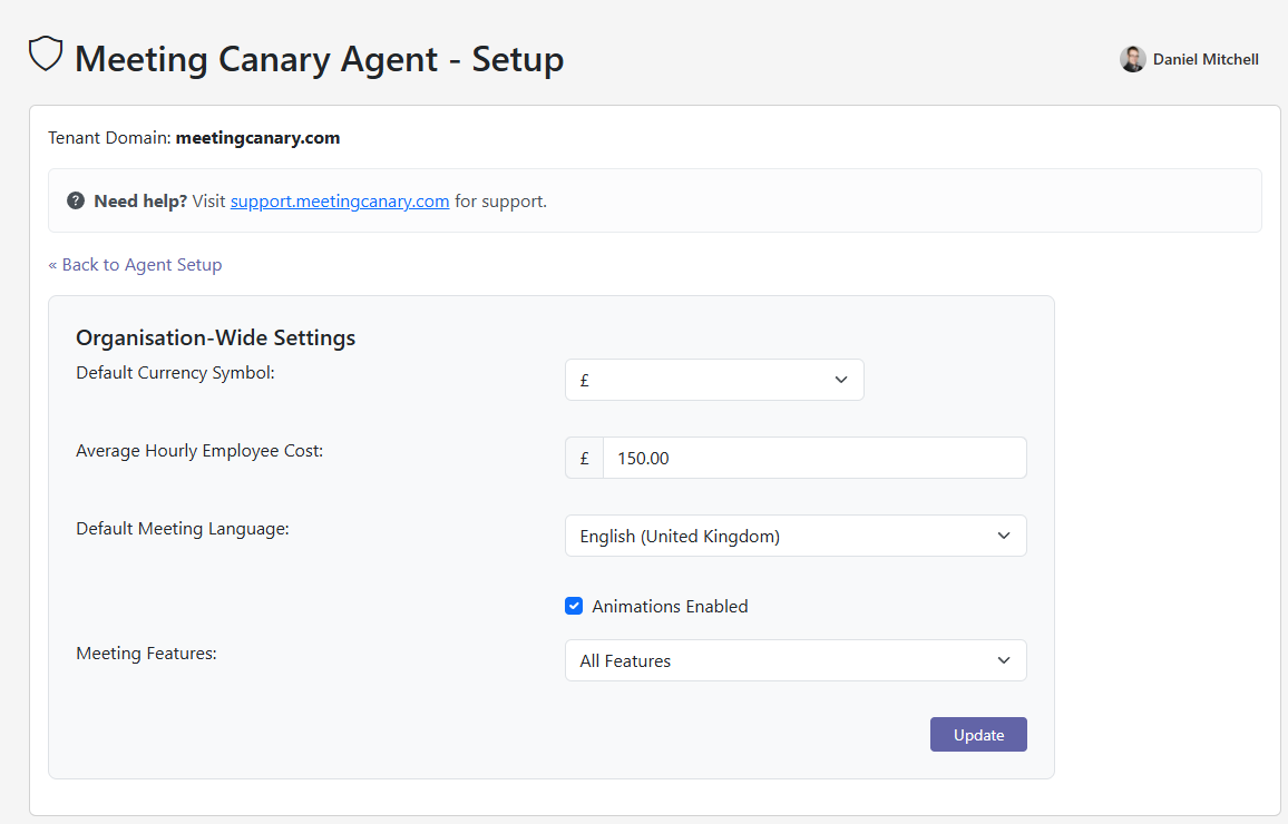 Meeting Canary Organisation Wide Settings