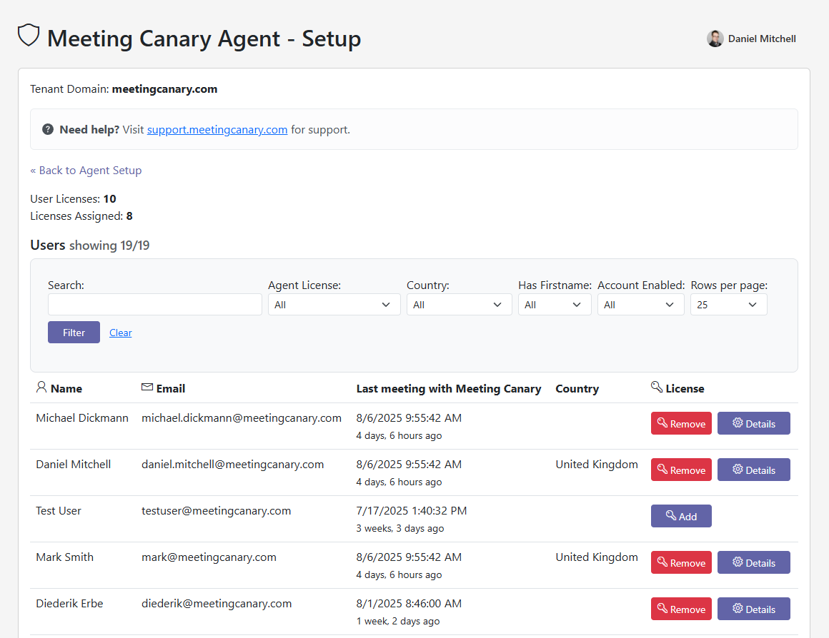 Meeting Canary Pro Setup - Users