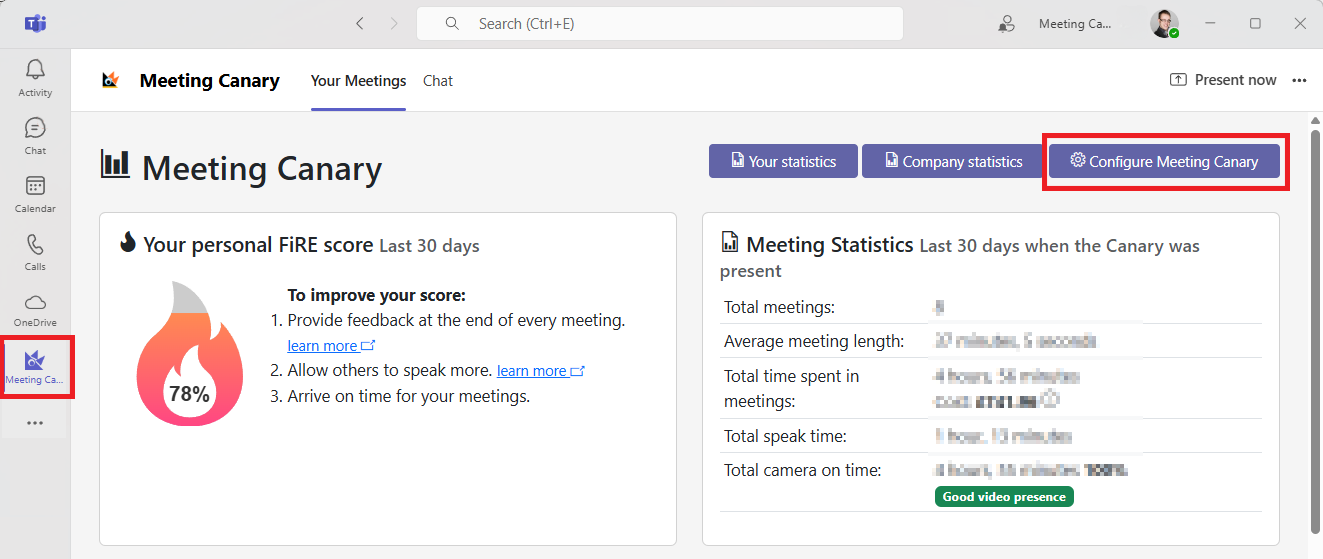 Configure Meeting Canary Button