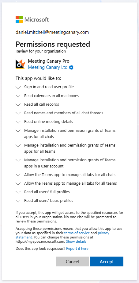 Permissions requested